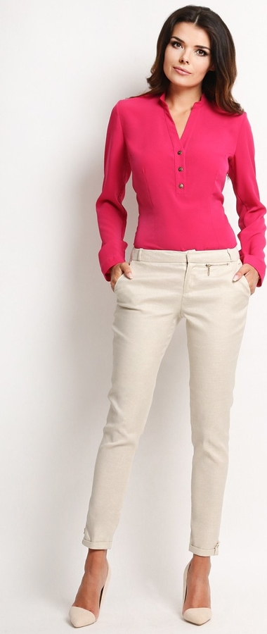 Różowa bluzka Awama z długim rękawem z dekoltem w kształcie litery v