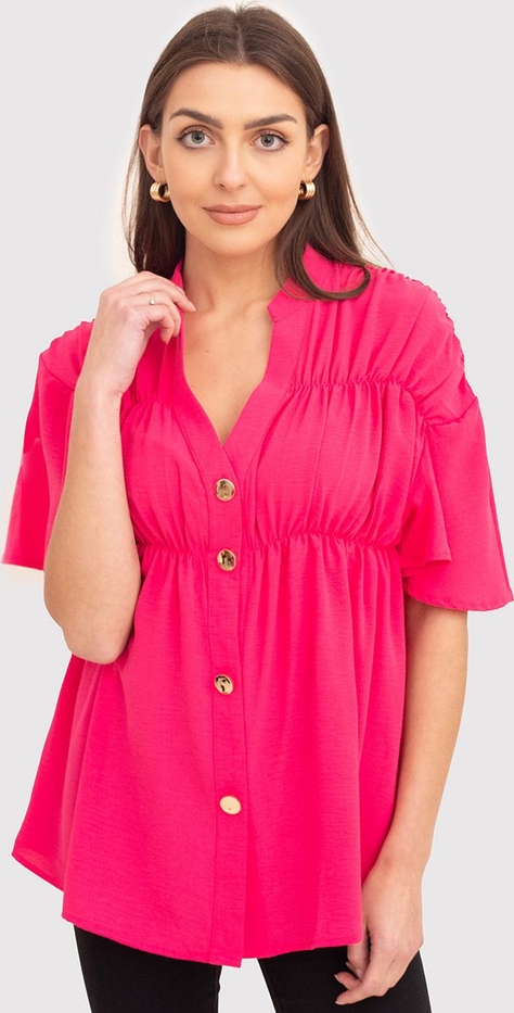 Różowa bluzka Ax Paris z krótkim rękawem w stylu casual z dekoltem w kształcie litery v