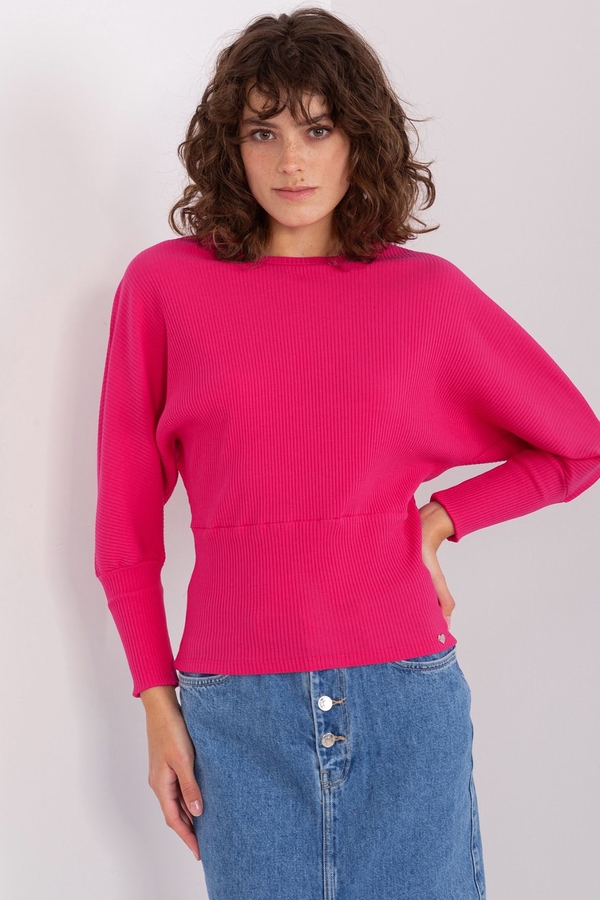 Różowa bluzka Basic Feel Good z długim rękawem w stylu casual