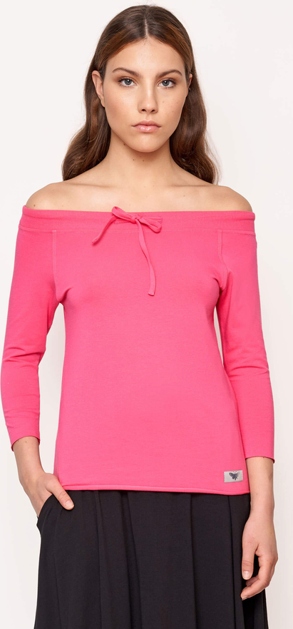 Różowa bluzka Byinsomnia z długim rękawem z bawełny w stylu casual