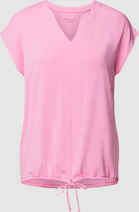 Różowa bluzka Christian Berg Woman z dekoltem w kształcie litery v z krótkim rękawem