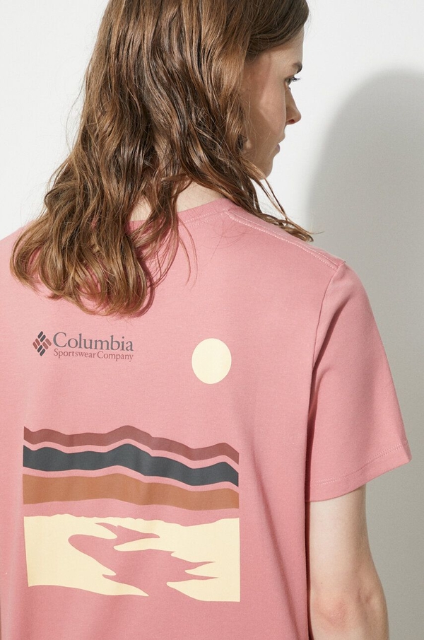 Różowa bluzka Columbia z krótkim rękawem z okrągłym dekoltem