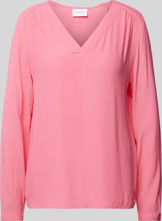 Różowa bluzka comma, z długim rękawem w stylu casual z dekoltem w kształcie litery v