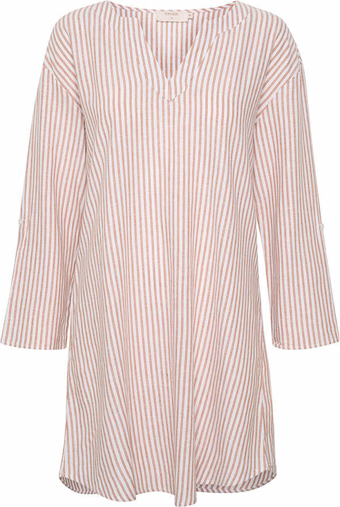 Różowa bluzka Cream z długim rękawem z lnu w stylu casual
