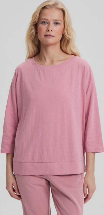 Różowa bluzka Diverse z długim rękawem z bawełny