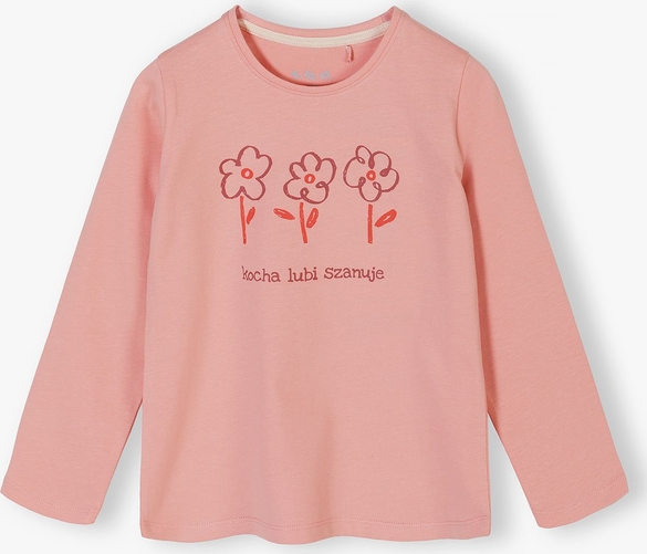 Różowa bluzka dziecięca 5.10.15. dla dziewczynek w kwiatki z długim rękawem