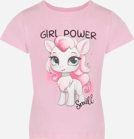 Różowa bluzka dziecięca born2be z krótkim rękawem dla dziewczynek
