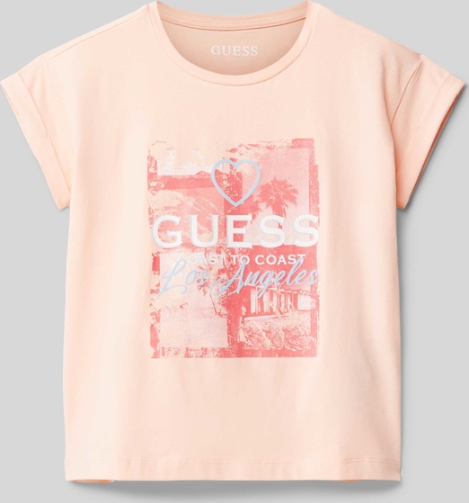 Różowa bluzka dziecięca Guess dla dziewczynek z bawełny z krótkim rękawem