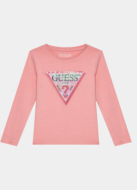 Różowa bluzka dziecięca Guess dla dziewczynek z długim rękawem