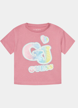 Różowa bluzka dziecięca Guess z krótkim rękawem dla dziewczynek