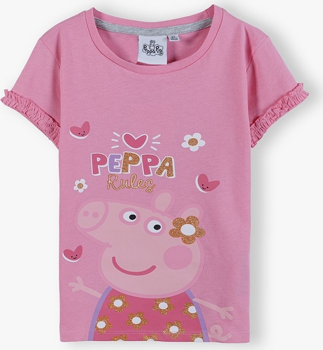 Różowa bluzka dziecięca Peppa z krótkim rękawem z bawełny