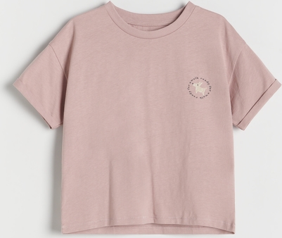 Różowa bluzka dziecięca Reserved z bawełny z krótkim rękawem