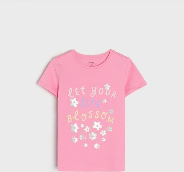 Różowa bluzka dziecięca Sinsay z bawełny dla dziewczynek z krótkim rękawem