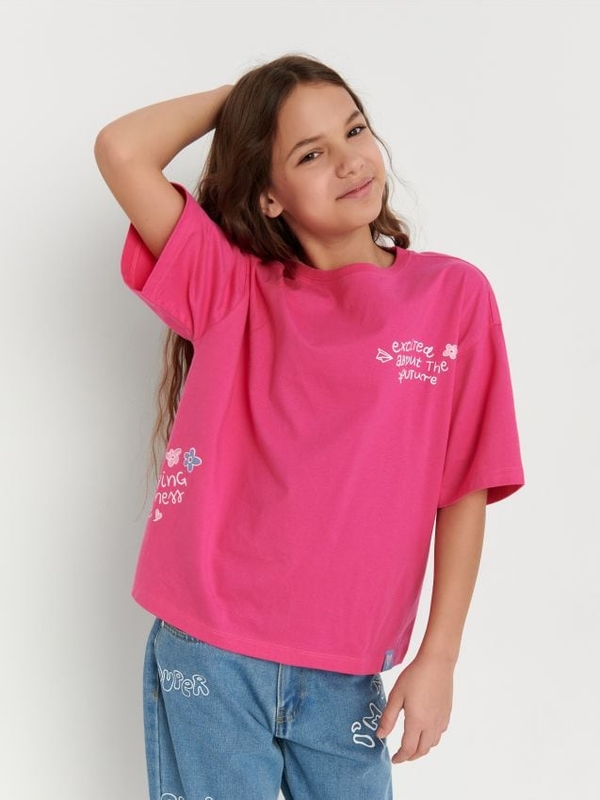 Różowa bluzka dziecięca Sinsay z krótkim rękawem dla dziewczynek