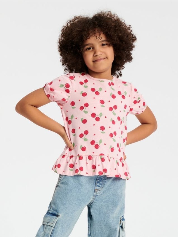 Różowa bluzka dziecięca Sinsay z krótkim rękawem z bawełny dla dziewczynek