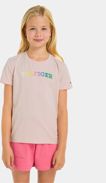 Różowa bluzka dziecięca Tommy Hilfiger z krótkim rękawem