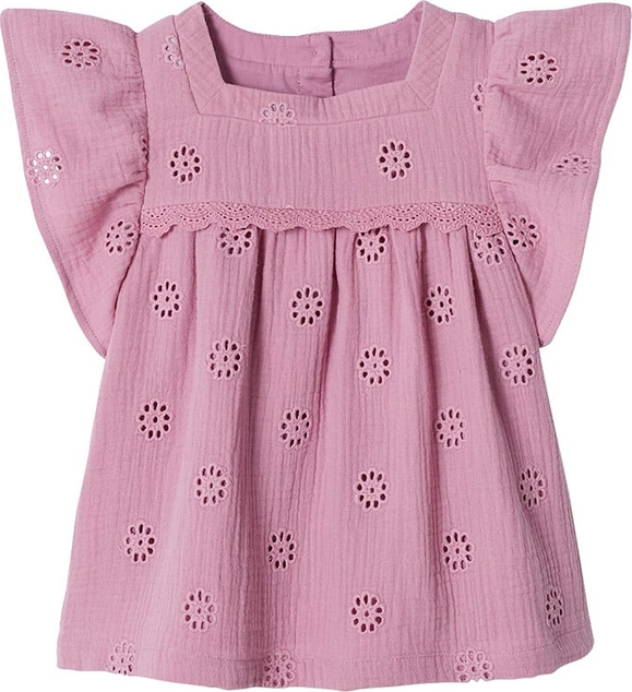 Różowa bluzka dziecięca Vertbaudet z krótkim rękawem z bawełny dla dziewczynek