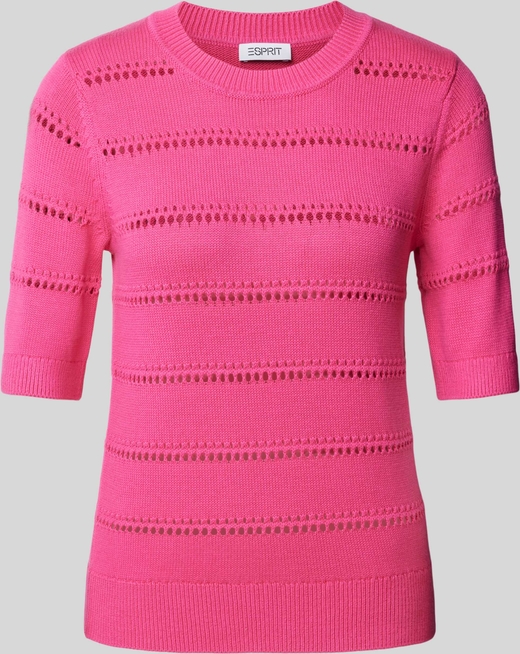 Różowa bluzka Esprit z bawełny w stylu casual z okrągłym dekoltem