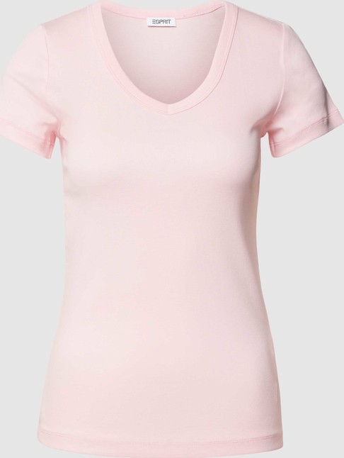 Różowa bluzka Esprit z krótkim rękawem z okrągłym dekoltem