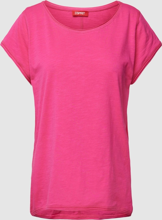 Różowa bluzka Esprit z krótkim rękawem z okrągłym dekoltem w stylu casual