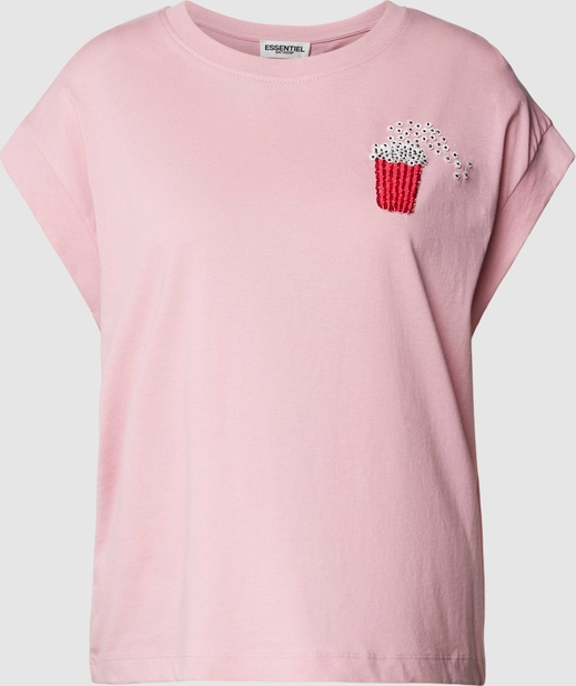 Różowa bluzka Essentiel z krótkim rękawem z bawełny w stylu casual