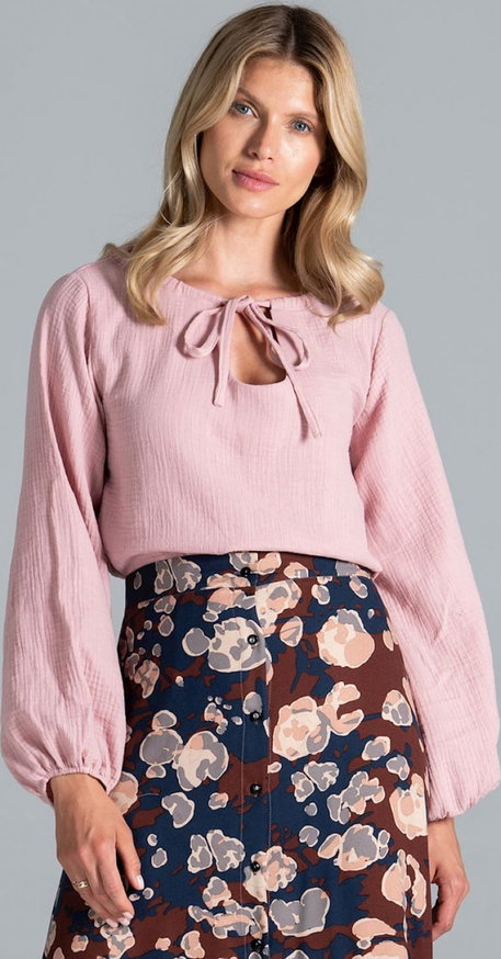 Różowa bluzka Figl z bawełny z długim rękawem