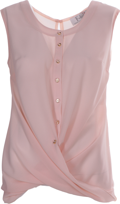 Różowa bluzka Fokus z szyfonu z okrągłym dekoltem bez rękawów