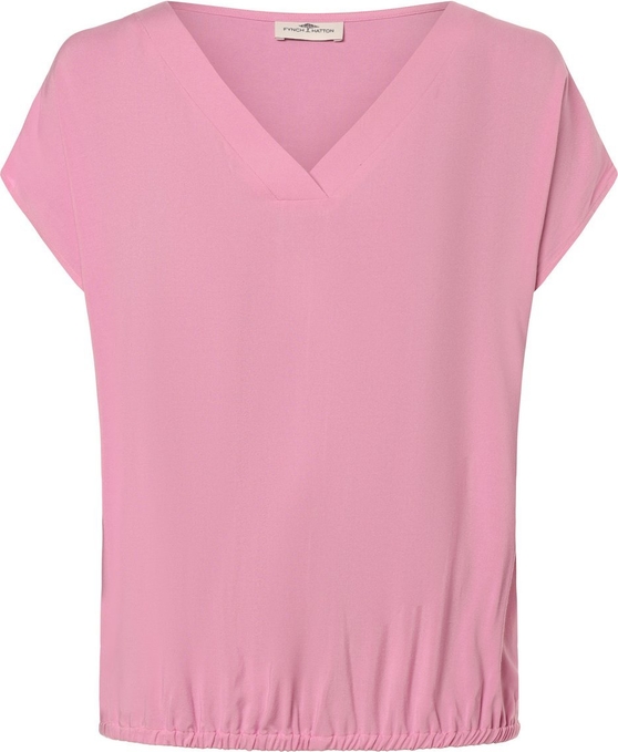 Różowa bluzka Fynch Hatton w stylu casual z krótkim rękawem z dekoltem w kształcie litery v