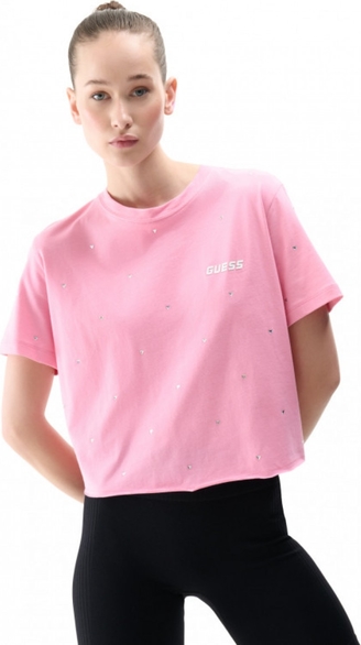 Różowa bluzka Guess w stylu casual z bawełny