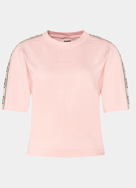 Różowa bluzka Guess z krótkim rękawem z okrągłym dekoltem w stylu casual