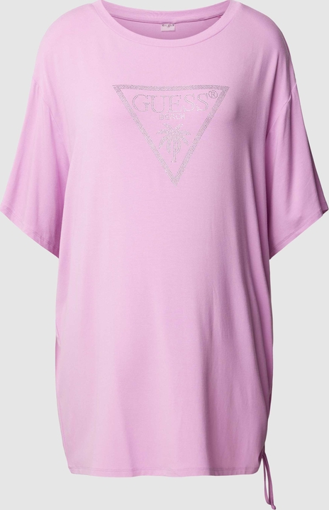 Różowa bluzka Guess z krótkim rękawem z okrągłym dekoltem w stylu casual