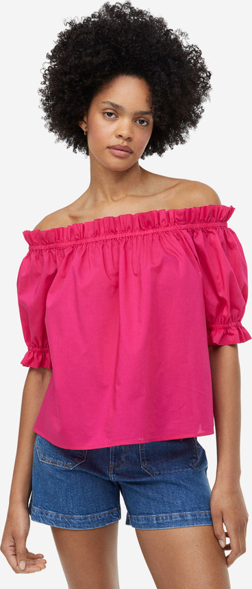 Różowa bluzka H & M z krótkim rękawem z tkaniny
