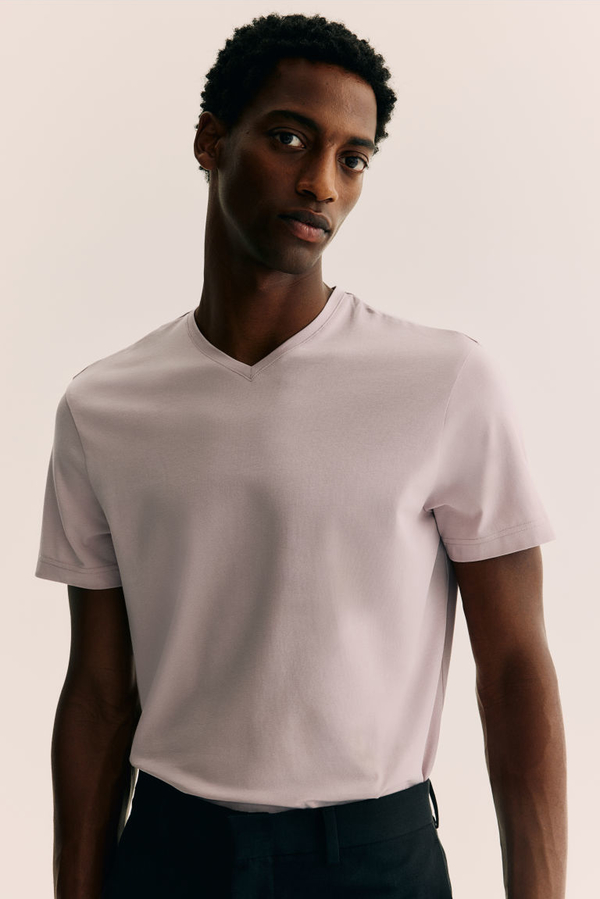 Różowa bluzka H & M z okrągłym dekoltem w stylu casual z krótkim rękawem