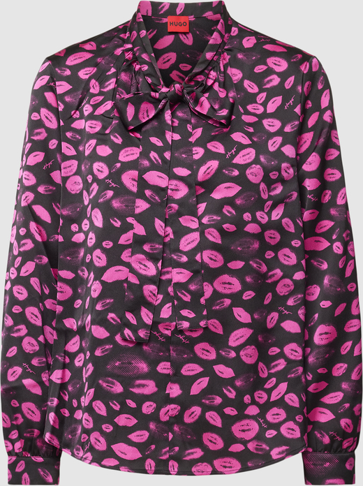 Różowa bluzka Hugo Boss z dekoltem w kształcie litery v z długim rękawem w stylu casual