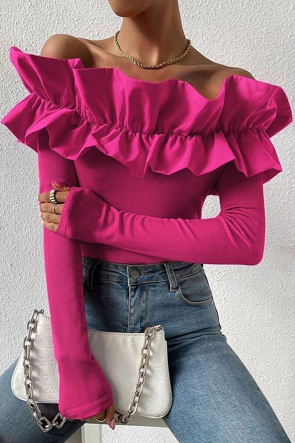 Różowa bluzka IVET z długim rękawem w stylu casual