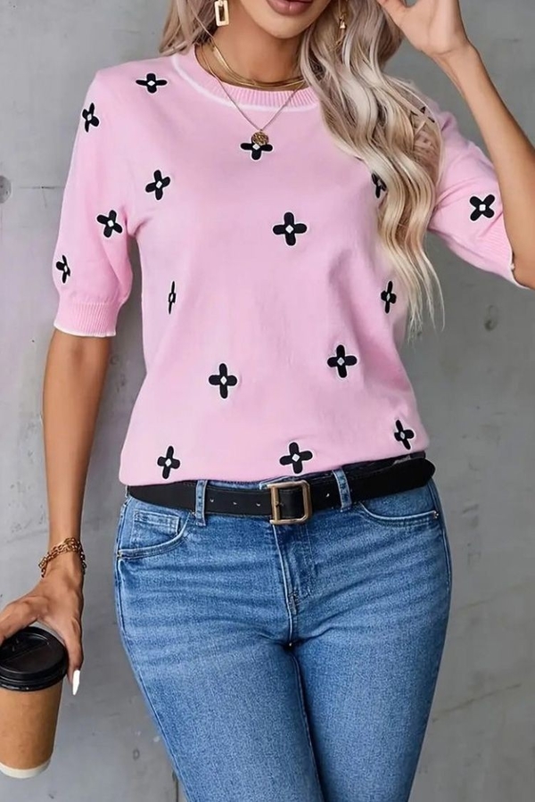 Różowa bluzka IVET z krótkim rękawem w stylu casual