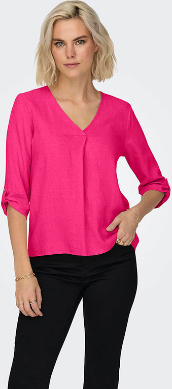 Różowa bluzka JDY z lnu z dekoltem w kształcie litery v w stylu casual
