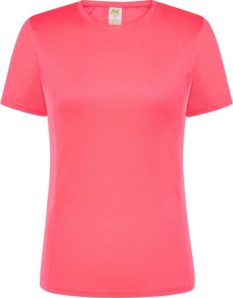 Różowa bluzka JK Collection z krótkim rękawem w sportowym stylu z okrągłym dekoltem
