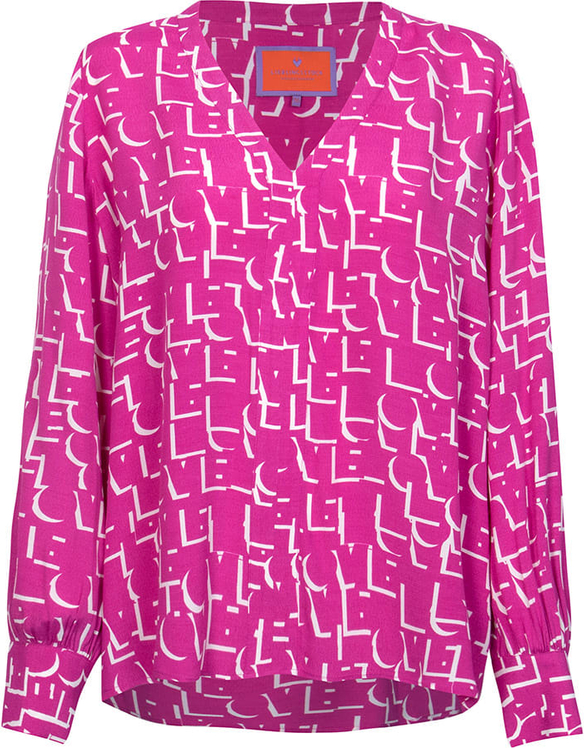 Różowa bluzka Lieblingsstück z dekoltem w kształcie litery v z długim rękawem