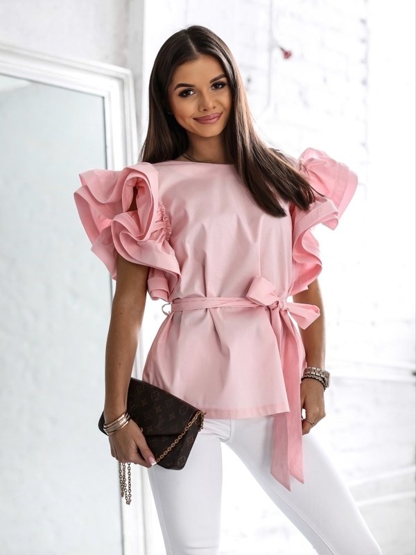 Różowa bluzka Lisa Mayo z okrągłym dekoltem w stylu casual