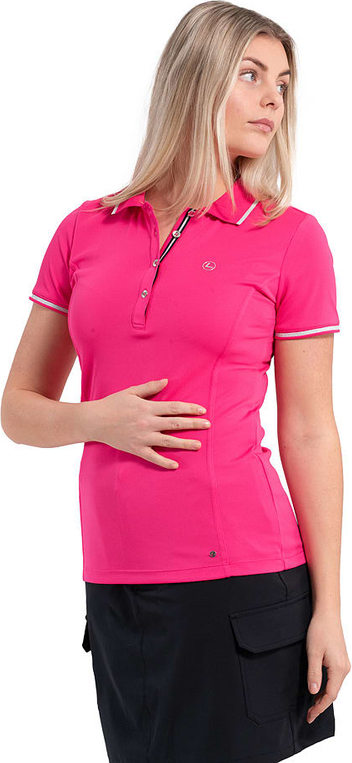 Różowa bluzka Luhta z krótkim rękawem w sportowym stylu z kołnierzykiem