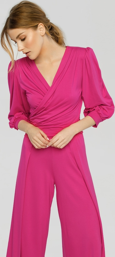 Różowa bluzka Madnezz House z długim rękawem w stylu casual