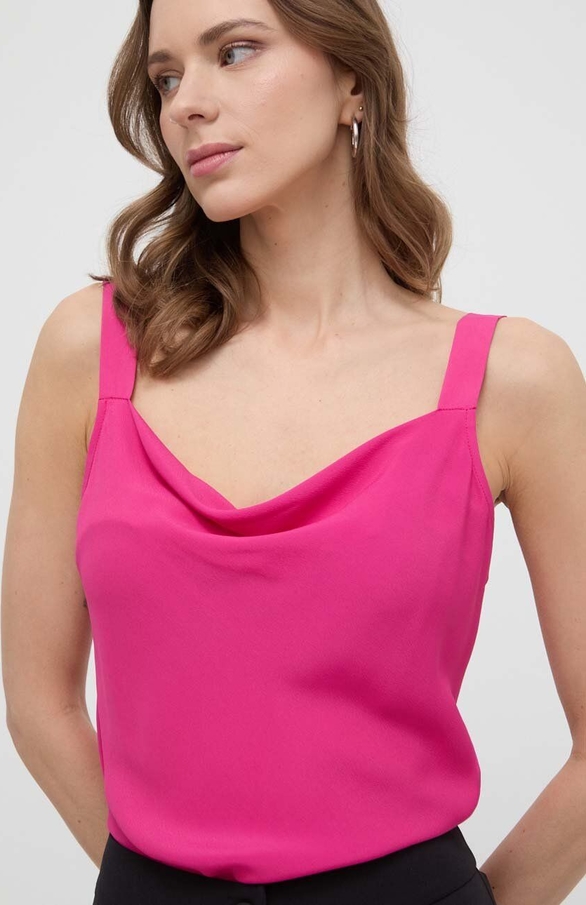 Różowa bluzka Marella na ramiączkach z jedwabiu w stylu casual