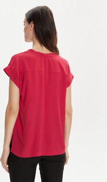 Różowa bluzka Marella z dekoltem w kształcie litery v w stylu casual z krótkim rękawem