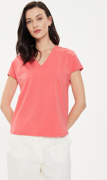 Różowa bluzka MODIVO z krótkim rękawem w stylu casual z dekoltem w kształcie litery v