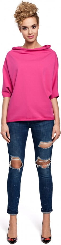 Różowa bluzka MOE z golfem w stylu casual z krótkim rękawem