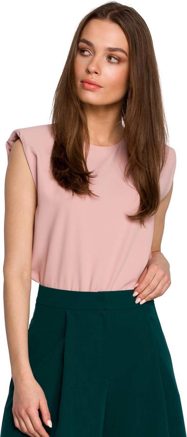 Różowa bluzka MOE z okrągłym dekoltem z krótkim rękawem