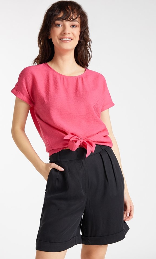 Różowa bluzka Monnari z okrągłym dekoltem z krótkim rękawem