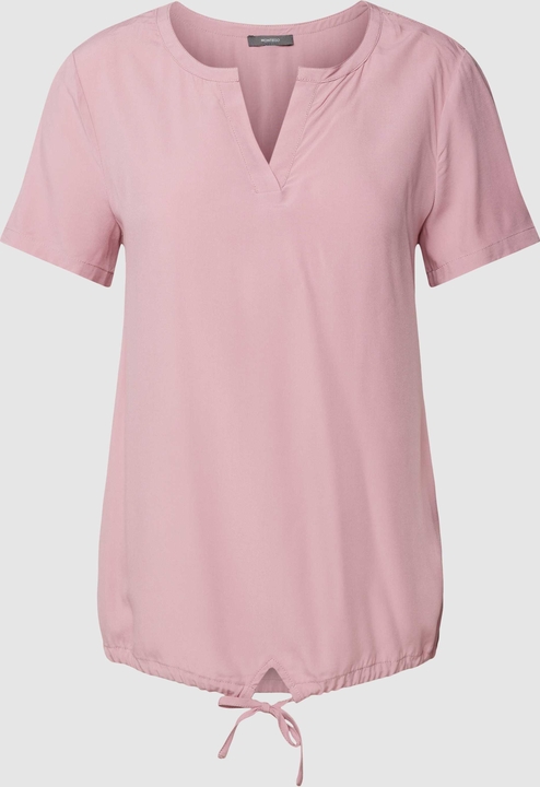 Różowa bluzka Montego w stylu casual z krótkim rękawem