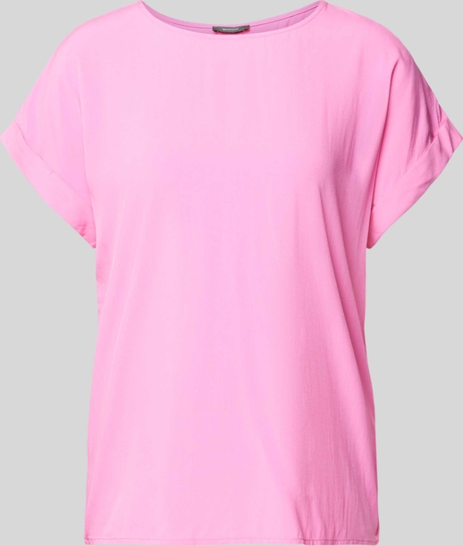 Różowa bluzka Montego w stylu casual z krótkim rękawem z okrągłym dekoltem